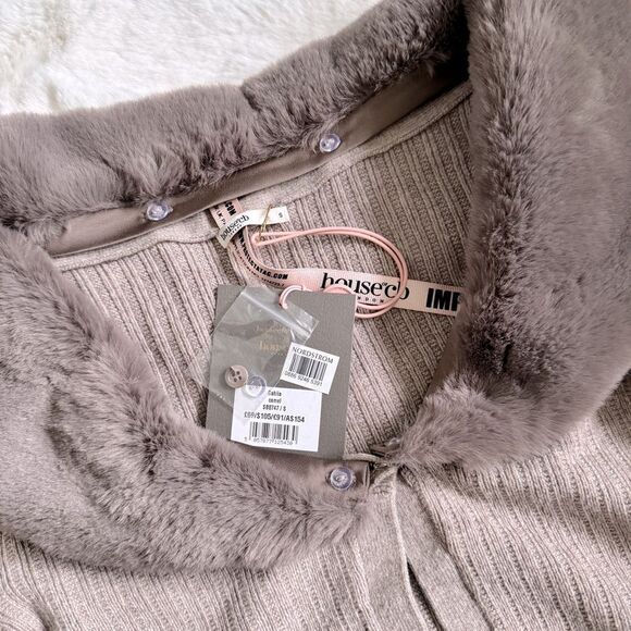 House of CB Fur Trim Knit Cashmere Crop Cardigan S - Camel / Dark Beige - Picture 5 of 5